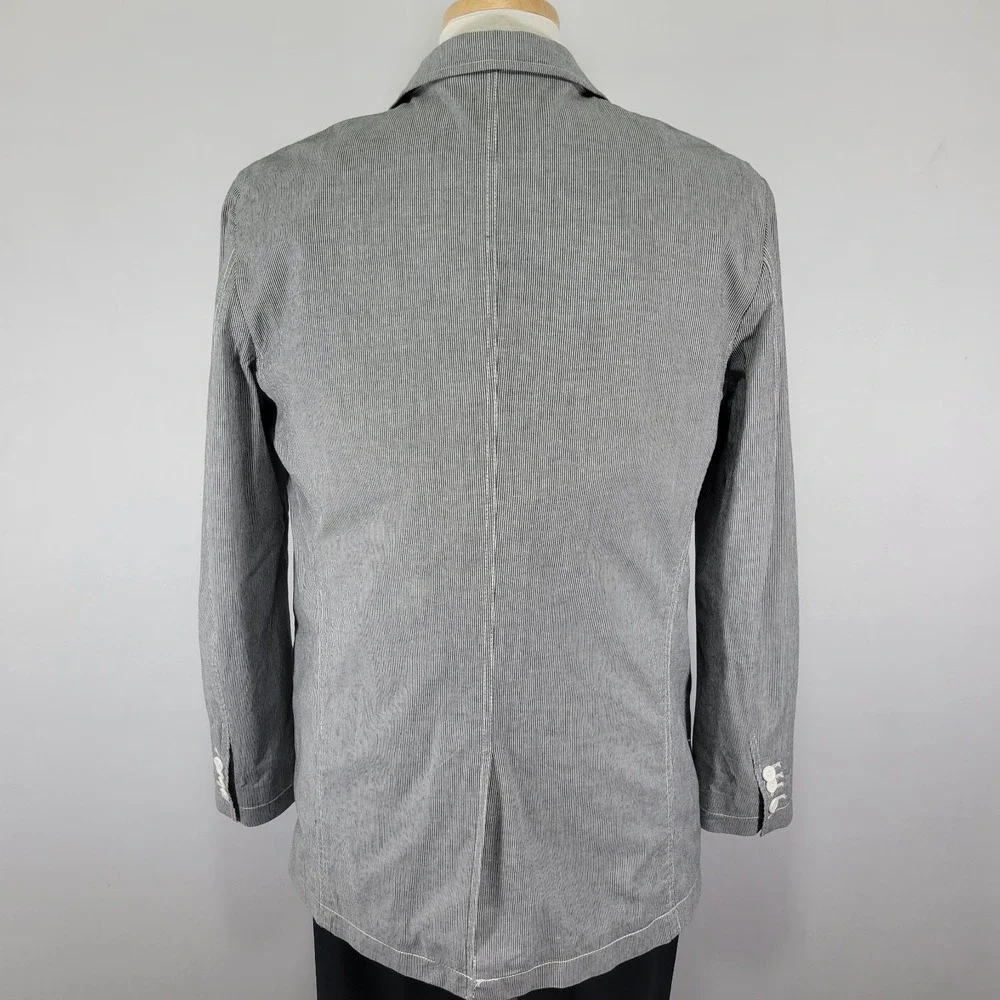 Material London Men's Sport Coat Blazer Two Button Unstructured Gray Striped‎ LG